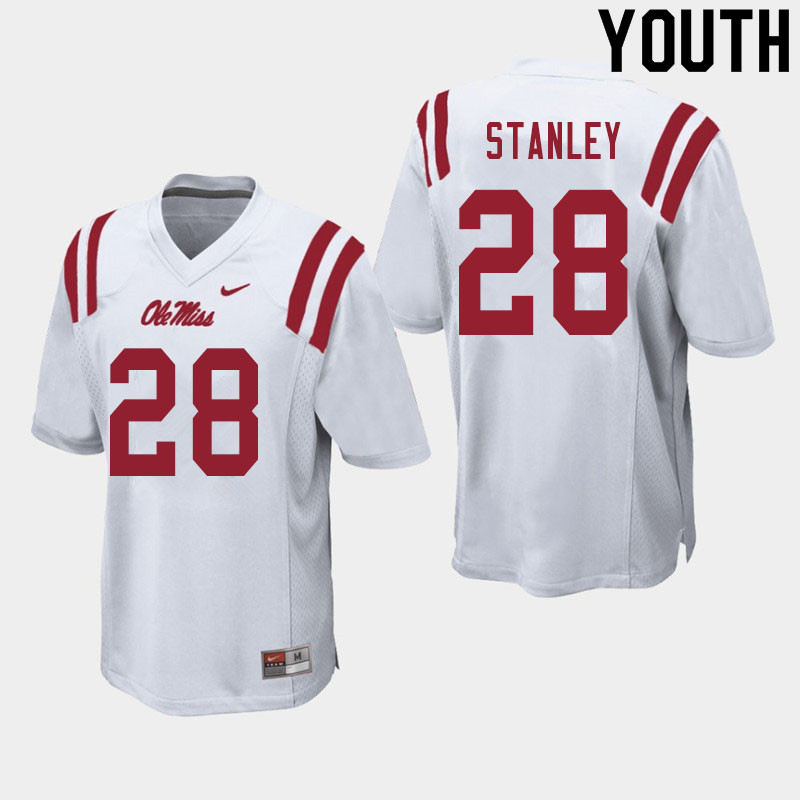 Youth #28 Jay Stanley Ole Miss Rebels College Football Jerseys Sale-White